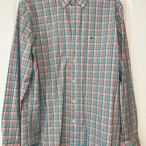 Crown & Ivy Pink and Blue Casual Button Down Shirt